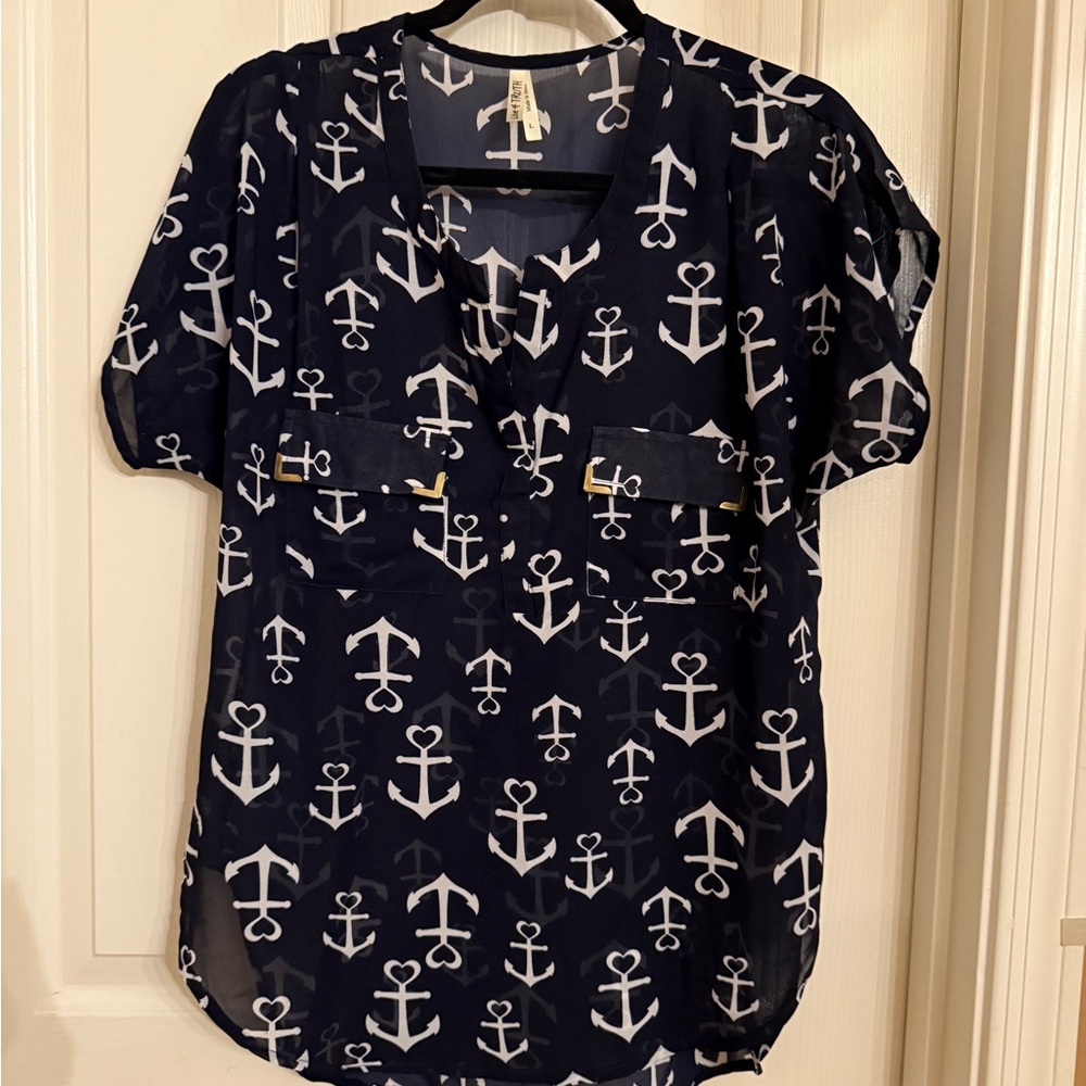 Live 4 Truth Navy and White Anchor Print Blouse